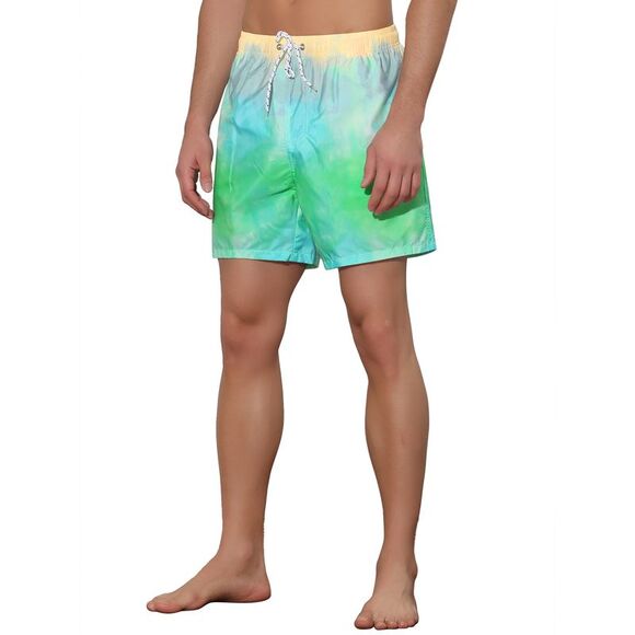Men's Tie Dye Printed Elastic Waistband Vacation Swim Trunks Green - Picture 4 of 5